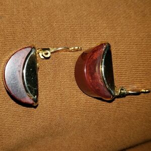 Elegant Gold and Red Half-Moon Earrings